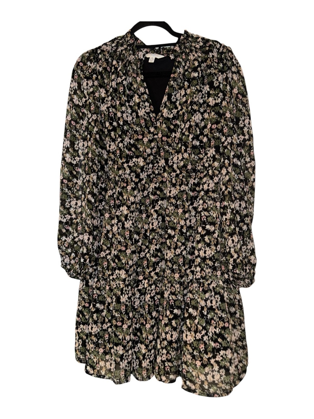 Time and Tru Black Floral Long-Sleeve Mini Dress - Picture 2 of 6